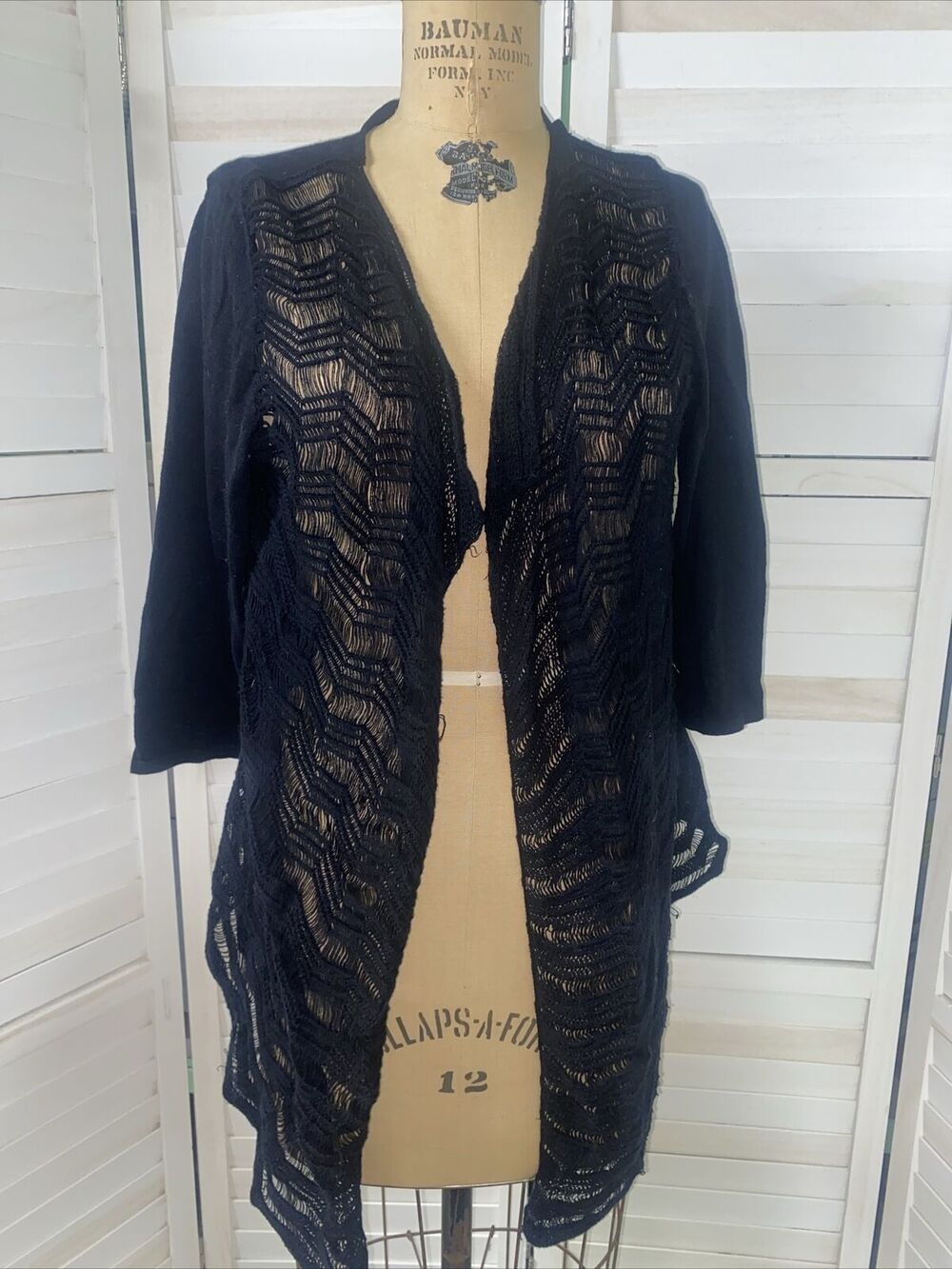 Peter Nygard Open Front Cardigan Wrap Medium Black Wrap Cotton Linen X-Large